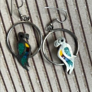Colorful Parrot Bird Earrings alpaca stamped